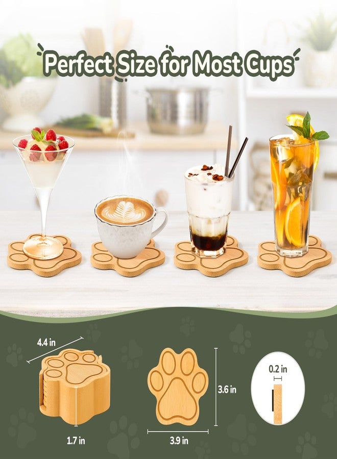 MULBOM Bamboo Paw Shaped Coasters Set of 6 with Holder, Natural and Eco-Friendly Coaster - Non-Slip and Scalding, Cute Cat Claw Drink Coasters, Suitable for Home Decor and Housewarming Gifts - Image 3